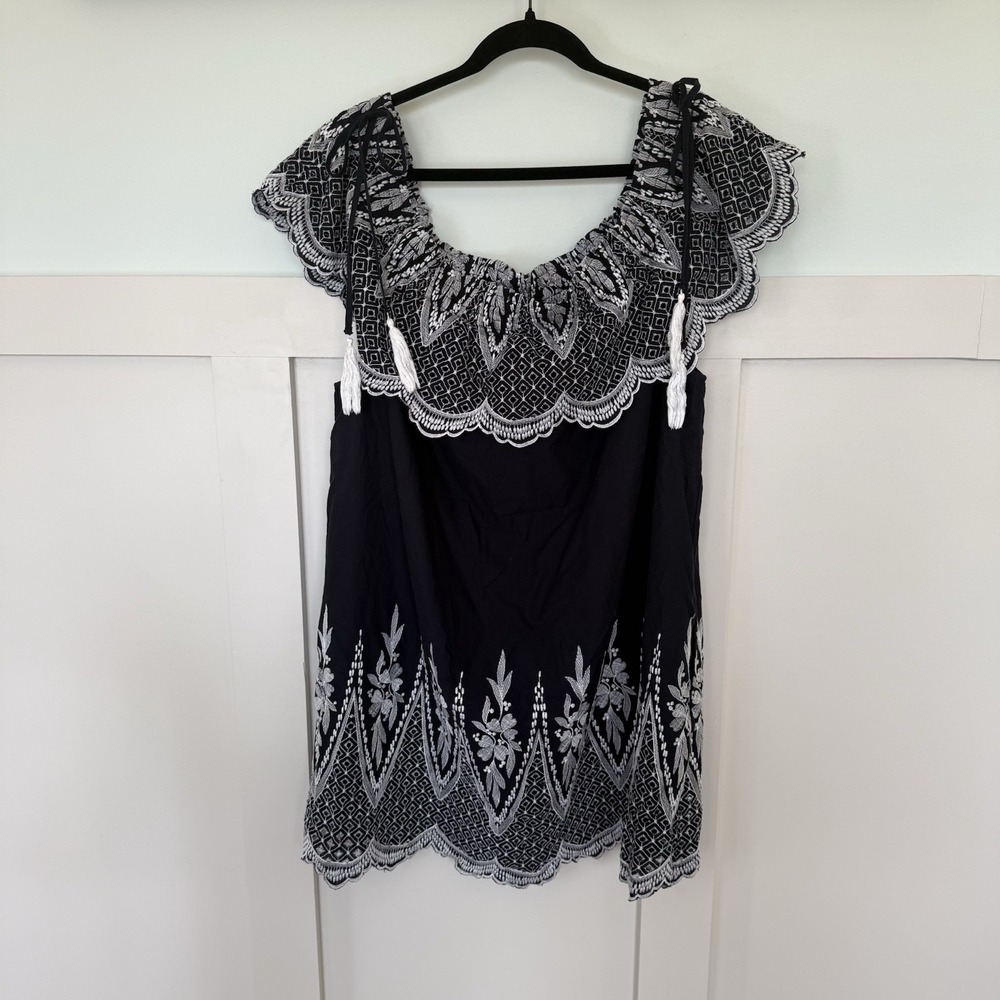 New York & Company Embroidered Dress XXL Navy Cotton Classic Nautical Preppy